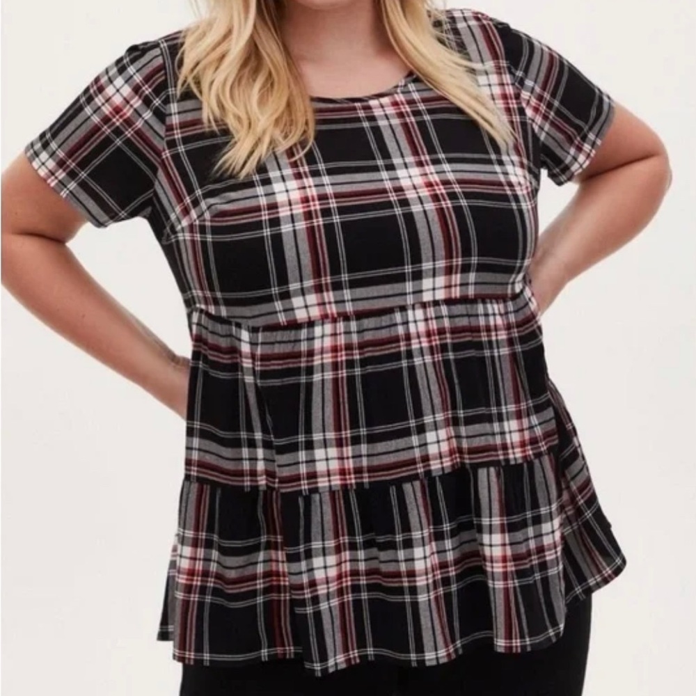 Plaid tiered blouse